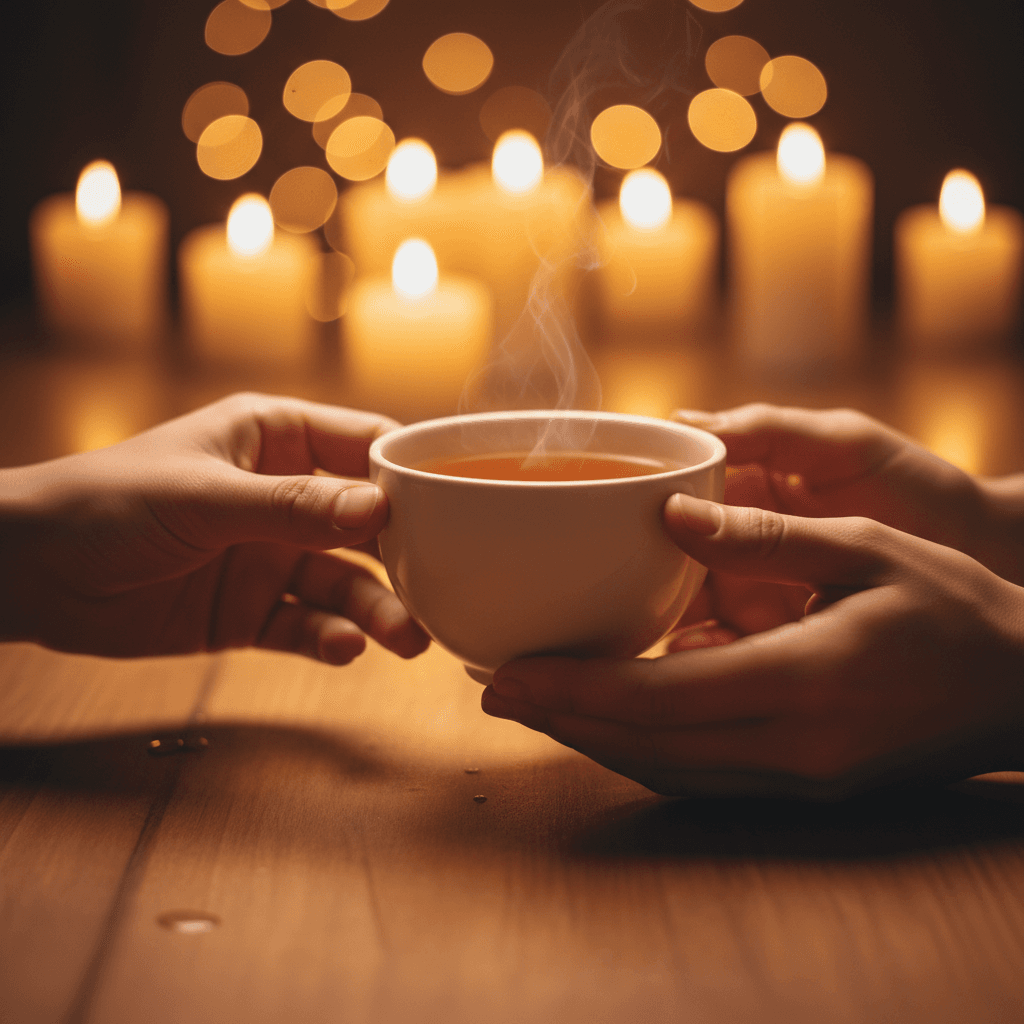 Two people sharing a warm moment over tea